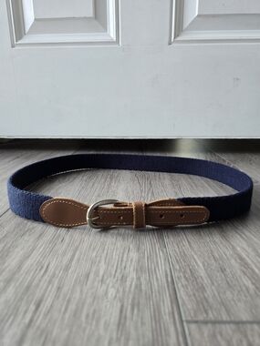 R&R Navy Surcingle Web Belt Top Grain Cowhide Leather Brass Made in USA Sz 38
